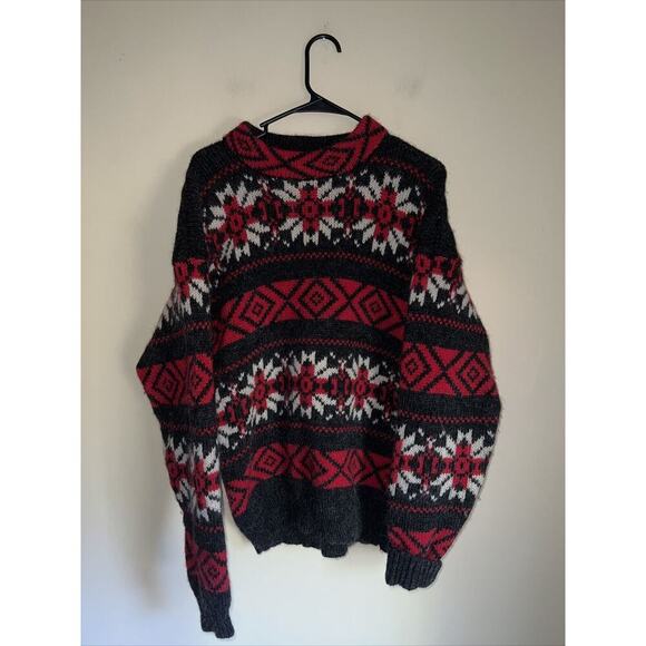 Vintage Woolrich Sweater Fair Isle Red Gray Women’s Large Wool Holiday - Picture 1 of 3